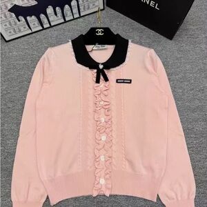 Miu Miu Pink Cardigan with Black Collar
